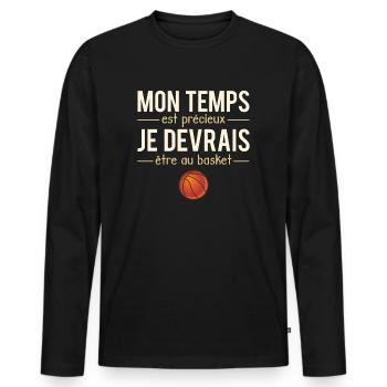 Mon Temps Est Précieux Sport Basket Humour - T-shirt manches longues Premium bio Homme - noir - Devant - Nico (187cm)
