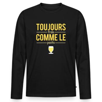 Toujours Frais Comme Le Pastis Jaune Humour - T-shirt manches longues Premium bio Homme - noir - Devant - Nico (187cm)