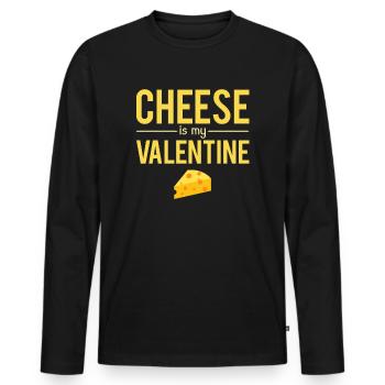 Cheese Is My Valentine Blague Saint Valentin Drôle - T-shirt manches longues Premium bio Homme - noir - Devant - Nico (187cm)