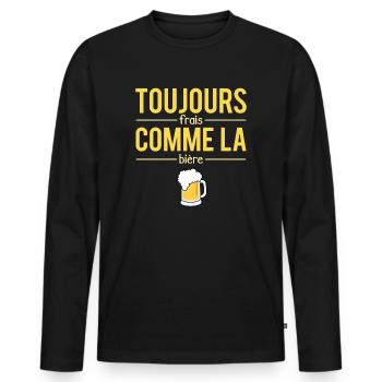 Toujours Frais Comme La Bière Pression Humour - T-shirt manches longues Premium bio Homme - noir - Devant - Nico (187cm)