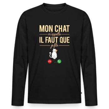 Mon Chat M'Appelle Blague Propriétaire Chat Humour - T-shirt manches longues Premium bio Homme - noir - Devant - Nico (187cm)