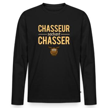 Chasseur Sachant Chasser Blague Papa Chasseur - T-shirt manches longues Premium bio Homme - noir - Devant - Nico (187cm)