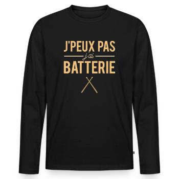 J'peux Pas J'ai Batterie Batteur Humour - T-shirt manches longues Premium bio Homme - noir - Devant - Nico (187cm)