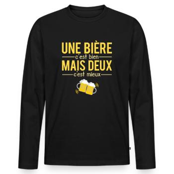 Une Bière C'est Bien Mais Deux C'est Mieux Blague - T-shirt manches longues Premium bio Homme - noir - Devant - Nico (187cm)