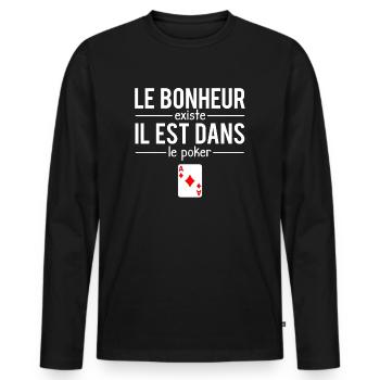 Le Bonheur Existe Blague Poker Humour - T-shirt manches longues Premium bio Homme - noir - Devant - Nico (187cm)