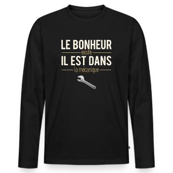 Le Bonheur Existe Blague Mécanique Humour - T-shirt manches longues Premium bio Homme - noir - Devant - Nico (187cm)