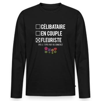 Célibataire En Couple Cadeau Fleuriste Humour - T-shirt manches longues Premium bio Homme - noir - Devant - Nico (187cm)