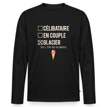 Célibataire En Couple Blague Glacier Humour - T-shirt manches longues Premium bio Homme - noir - Devant - Nico (187cm)