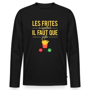 Les Frites M'Appellent Blague Frites Humour Belge - T-shirt manches longues Premium bio Homme - noir - Devant - Nico (187cm)