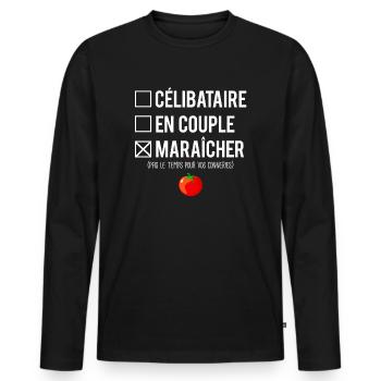 Célibataire En Couple Blague Maraîcher Humour - T-shirt manches longues Premium bio Homme - noir - Devant - Nico (187cm)