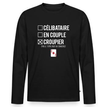 Célibataire En Couple Croupier Poker Humour - T-shirt manches longues Premium bio Homme - noir - Devant - Nico (187cm)