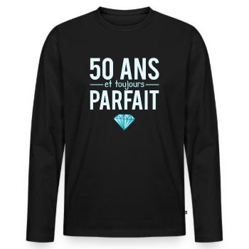 50 Ans Et Toujours Parfait Anniversaire Humour - T-shirt manches longues Premium bio Homme - noir - Devant - Nico (187cm)