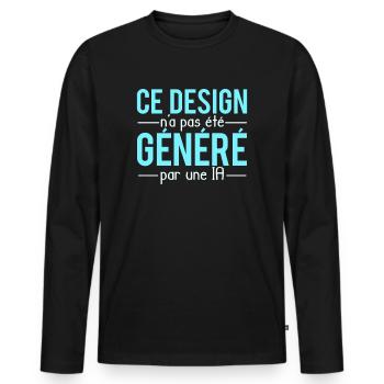 Cadeau humour blague intelligence artificielle - T-shirt manches longues Premium bio Homme - noir - Devant - Nico (187cm)