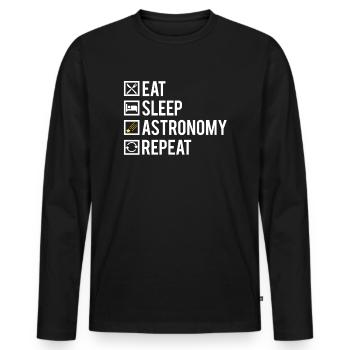 Eat sleep astronomy repeat humour - T-shirt manches longues Premium bio Homme - noir - Devant - Nico (187cm)