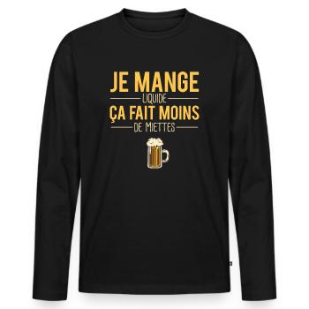 Je mange liquide ça fait moins de miettes apéro - T-shirt manches longues Premium bio Homme - noir - Devant - Nico (187cm)
