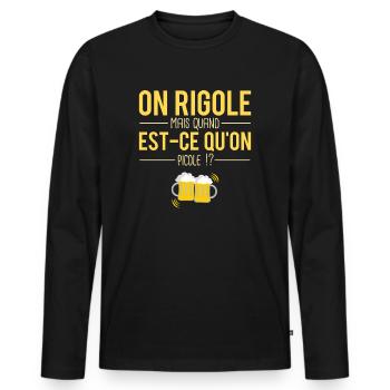 On rigole mais quand est-ce qu'on picole apéro - T-shirt manches longues Premium bio Homme - noir - Devant - Nico (187cm)