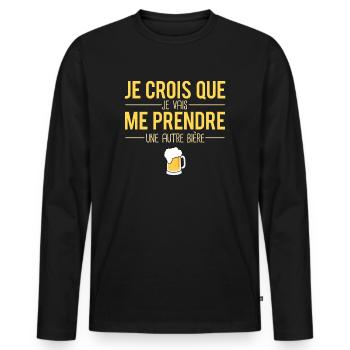 Idée cadeau fête des pères blague bière humour - T-shirt manches longues Premium bio Homme - noir - Devant - Nico (187cm)