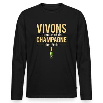 Vivons d'amour blague apéro humour - T-shirt manches longues Premium bio Homme - noir - Devant - Nico (187cm)