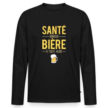 Santé Bonheur Bière À Toute Heure Blague Apéro - T-shirt manches longues Premium bio Homme - noir - Devant - Nico (187cm)