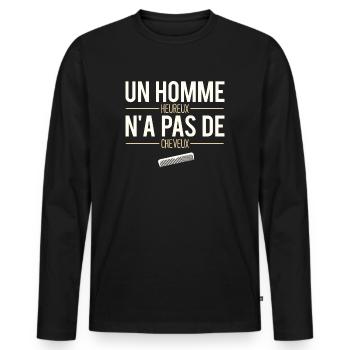 Un Homme Heureux N'a Pas De Cheveux Calvitie - T-shirt manches longues Premium bio Homme - noir - Devant - Nico (187cm)