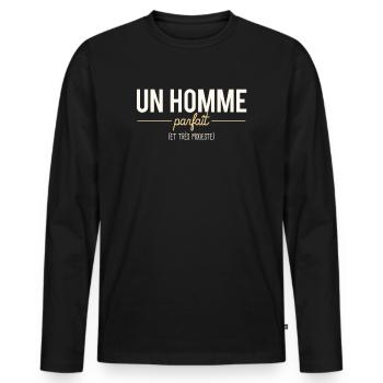 Un Homme Parfait Et Très Modeste Blague Papa - T-shirt manches longues Premium bio Homme - noir - Devant - Nico (187cm)