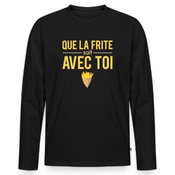 Que la frite soit avec toi fast food humour - T-shirt manches longues Premium bio Homme - noir - Devant - Nico (187cm)