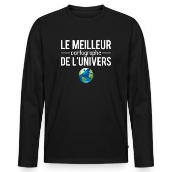 Le meilleur cartographe de l'univers humour - T-shirt manches longues Premium bio Homme - noir - Devant - Nico (187cm)
