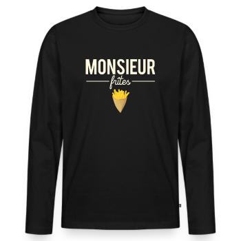 Monsieur frites nourriture fast food humour - T-shirt manches longues Premium bio Homme - noir - Devant - Nico (187cm)