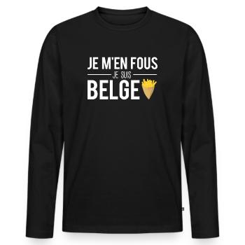Je m'en fous je suis belge belgique humour - T-shirt manches longues Premium bio Homme - noir - Devant - Nico (187cm)