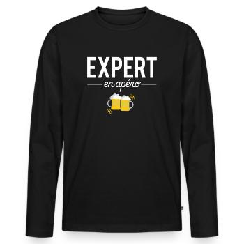 Expert en apéro amateur bière alcool apéro - T-shirt manches longues Premium bio Homme - noir - Devant - Nico (187cm)