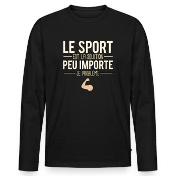 Le sport est la solution blague sportif humour - T-shirt manches longues Premium bio Homme - noir - Devant - Nico (187cm)