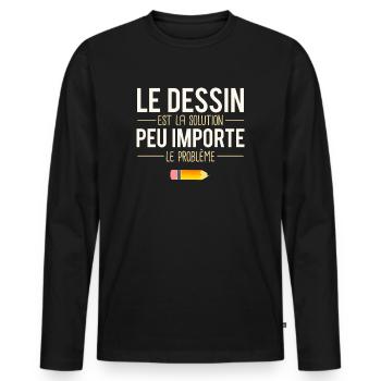 Dessin problème solution blague dessinateur humour - T-shirt manches longues Premium bio Homme - noir - Devant - Nico (187cm)