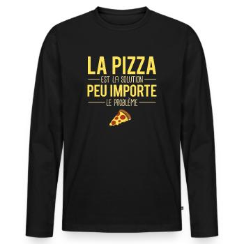 La pizza est la solution blague amoureux pizza - T-shirt manches longues Premium bio Homme - noir - Devant - Nico (187cm)