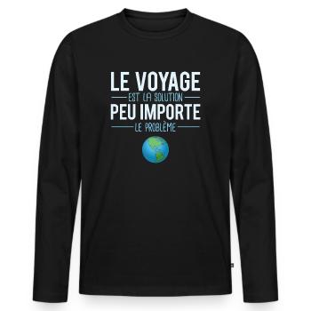 Voyage problème solution blague voyageur humour - T-shirt manches longues Premium bio Homme - noir - Devant - Nico (187cm)