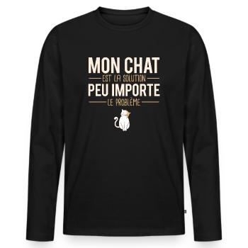 Mon chat est la solution amoureux chat humour - T-shirt manches longues Premium bio Homme - noir - Devant - Nico (187cm)