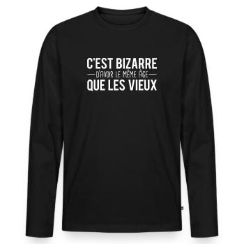 Cadeau blague anniversaire âge vieux - T-shirt manches longues Premium bio Homme - noir - Devant - Nico (187cm)