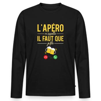 L'apéro m'appelle il faut que je file bière - T-shirt manches longues Premium bio Homme - noir - Devant - Nico (187cm)