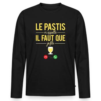 Le pastis m'appelle blague alcool jaune humour - T-shirt manches longues Premium bio Homme - noir - Devant - Nico (187cm)