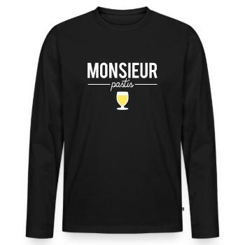 Monsieur pastis jaune blague amateur pastis - T-shirt manches longues Premium bio Homme - noir - Devant - Nico (187cm)
