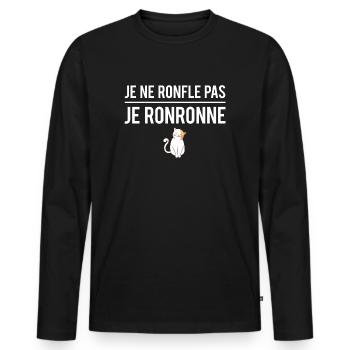 Je ne ronfle pas je ronronne chat humour - T-shirt manches longues Premium bio Homme - noir - Devant - Nico (187cm)