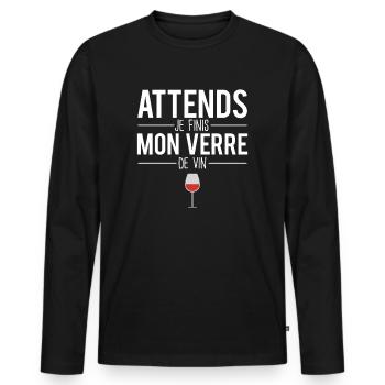Attends je finis mon verre de vin vigne vigneron - T-shirt manches longues Premium bio Homme - noir - Devant - Nico (187cm)
