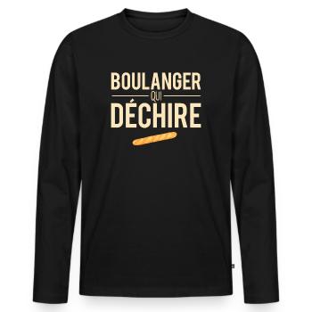 Boulanger qui déchire baguette boulangerie - T-shirt manches longues Premium bio Homme - noir - Devant - Nico (187cm)