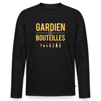 Gardien des bouteilles blague alcool apéro humour - T-shirt manches longues Premium bio Homme - noir - Devant - Nico (187cm)