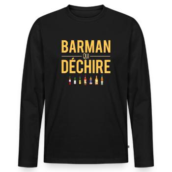 Barman qui déchire cadeau meilleur barman humour - T-shirt manches longues Premium bio Homme - noir - Devant - Nico (187cm)