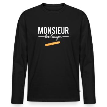 Monsieur boulanger métier profession boulangerie - T-shirt manches longues Premium bio Homme - noir - Devant - Nico (187cm)