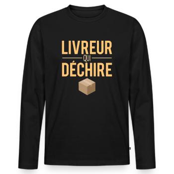 Livreur qui déchire métier cadeau meilleur livreur - T-shirt manches longues Premium bio Homme - noir - Devant - Nico (187cm)