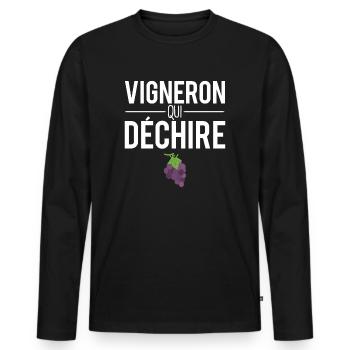 Vigneron qui déchire amateur vin humour - T-shirt manches longues Premium bio Homme - noir - Devant - Nico (187cm)