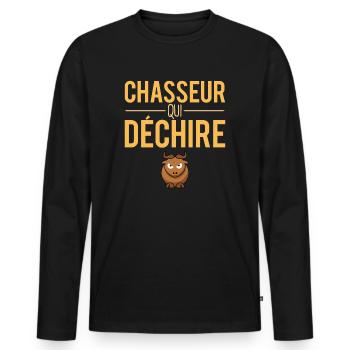 Chasseur qui déchire cadeau papa chasseur - T-shirt manches longues Premium bio Homme - noir - Devant - Nico (187cm)