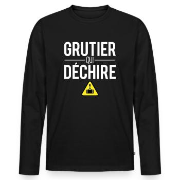 Grutier qui déchire construction chantier humour - T-shirt manches longues Premium bio Homme - noir - Devant - Nico (187cm)