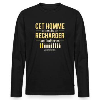 Idée cadeau blague amateur bière pression humour - T-shirt manches longues Premium bio Homme - noir - Devant - Nico (187cm)